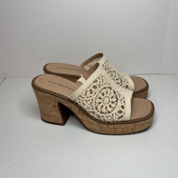 Lucky Brand Women's Talvy Macrame Platform Sandals Slides Cork Lace Womens - Picture 3 of 9
